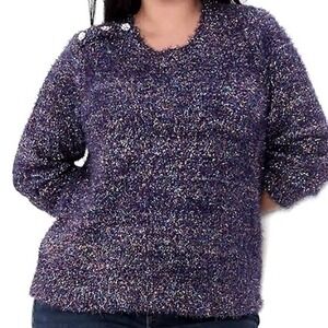 LANE BRYANT Women 18/20 Rainbow Metallic Tinsel Sweater Rhinestone Buttons Party
